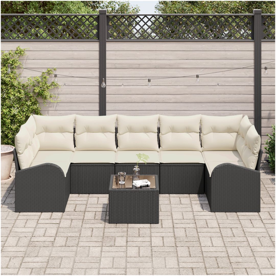 8-delat trädgårdsoffset med kuddar svart poly rattan vidaXL Stor – bild 3