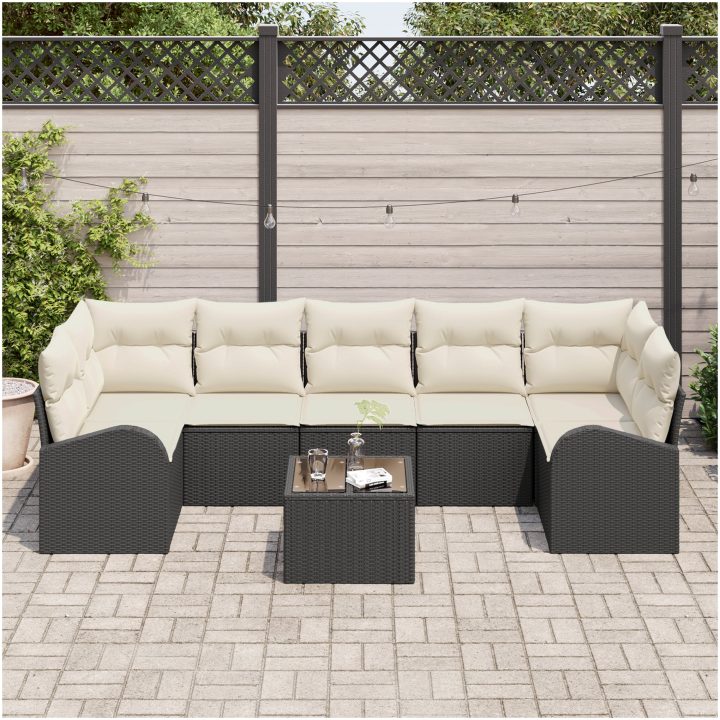 8-delat trädgårdsoffset med kuddar svart poly rattan vidaXL Stor – bild 3
