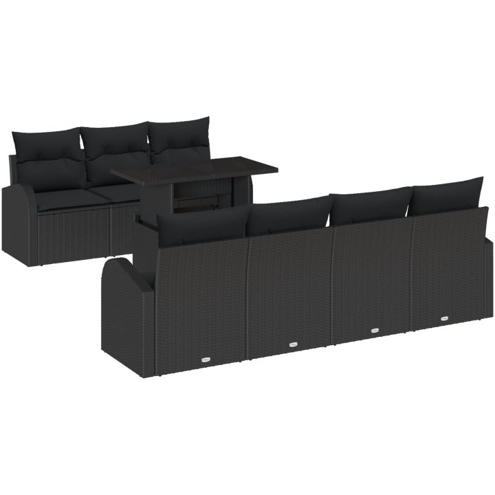 8-delat trädgårdsoffset med kuddar svart poly rotting vidaXL Medium – bild 2