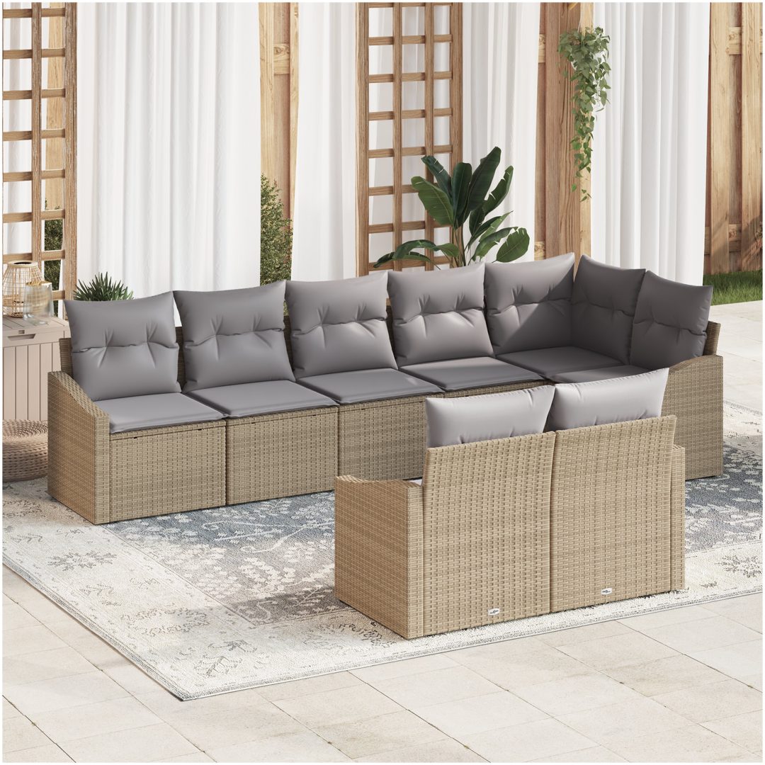 8-delat trädgårdsset med kuddar i beige poly-rattan vidaXL 288.5 x 123.5 x 85 cm – bild 3