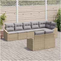 8-delat trädgårdsset med kuddar i beige poly-rattan vidaXL