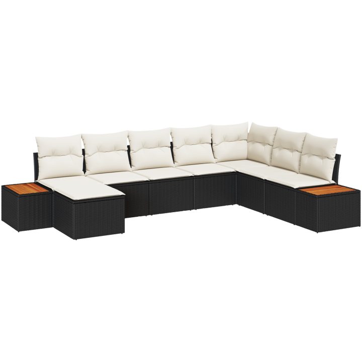 8-delat Trädgårdssofa Set med Kuddar Svart Poly Rattan Akacia vidaXL 319 x 209 x 69 cm – bild 2