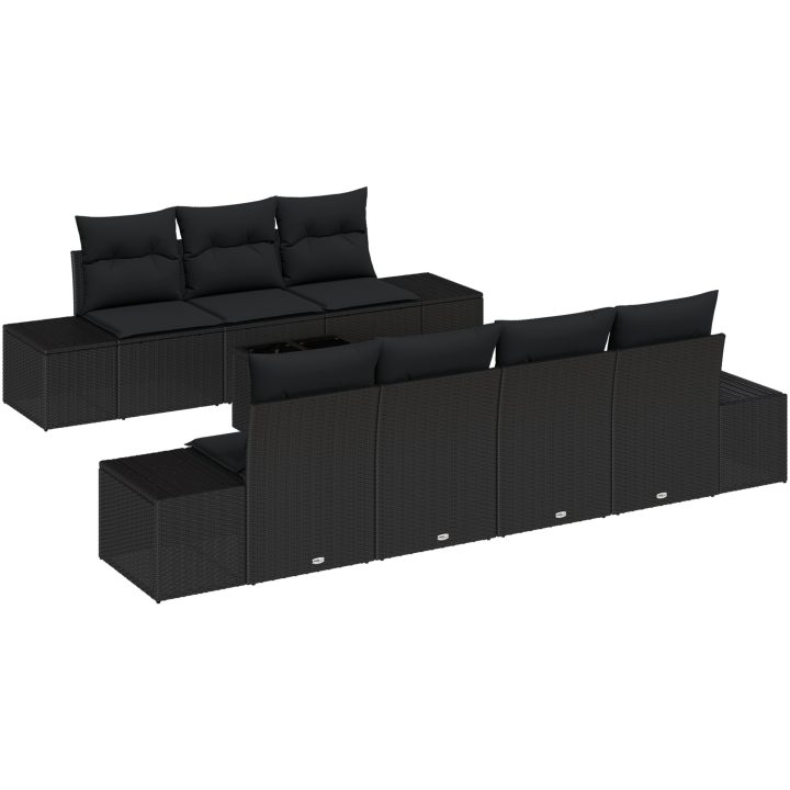8-delat trädgårdssoffa med kuddar Svart konstrotting vidaXL 55 x 55 x 37 cm – bild 2