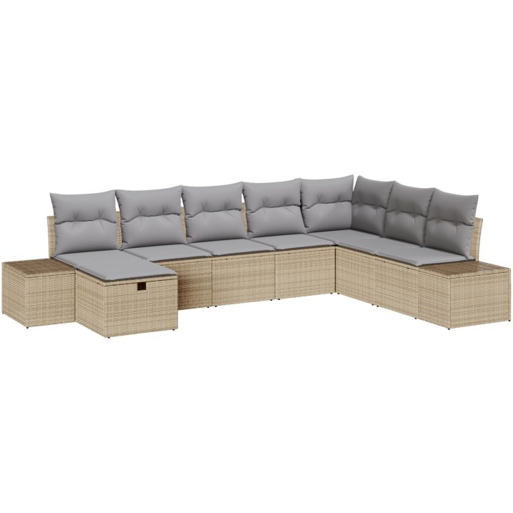 8-delat Trädgårdssoffa Set med Dynor Beige Poly Rattan vidaXL 55 x 62 x 69 cm – bild 2