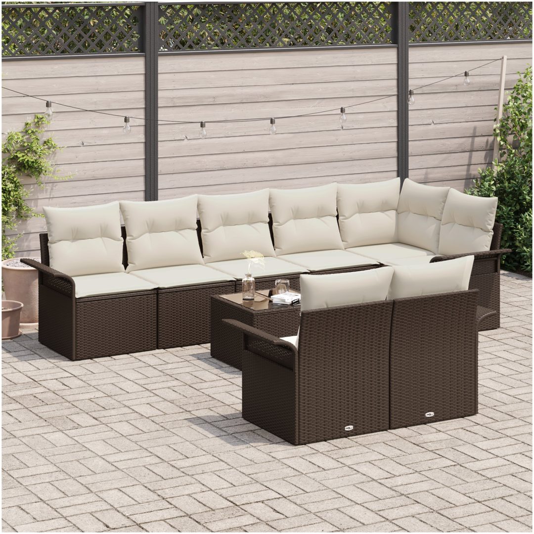 8-delat trädgårdssoffa set med kuddar grå poly rotting vidaXL 55 x 55 x 37 cm – bild 3