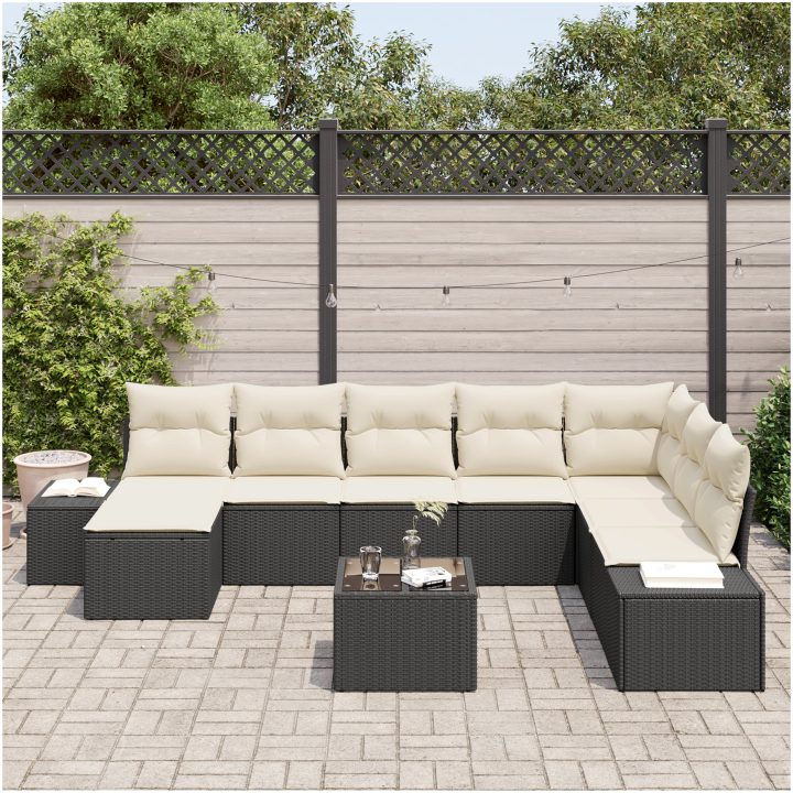 8-delat Trädgårdssoffaset med Kuddar Brun Poly Rattan vidaXL 319 x 209 x 85 cm – bild 3