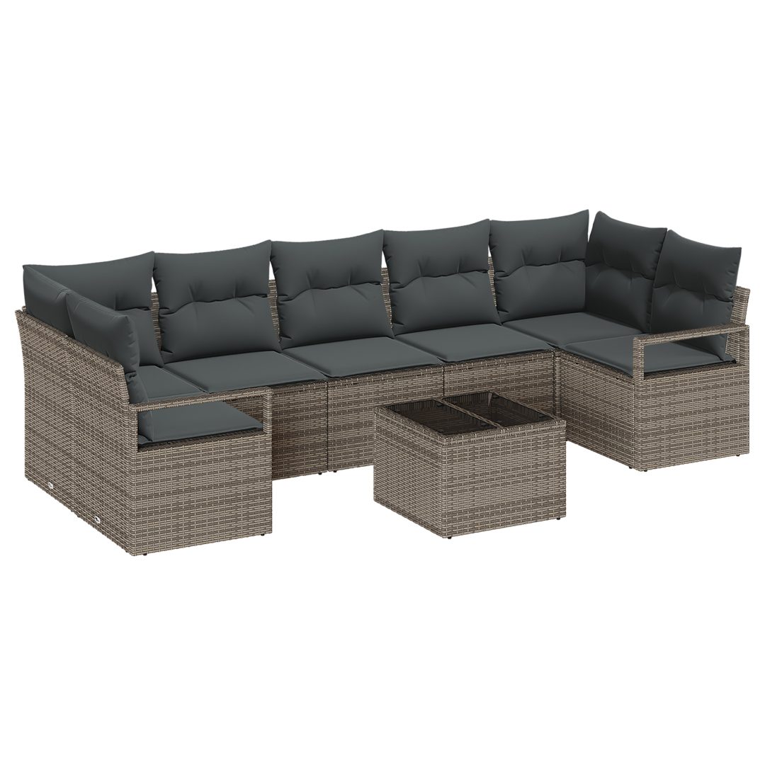 8-delat trädgårdssoffet med kuddar i grå poly rattan vidaXL Standard – bild 2