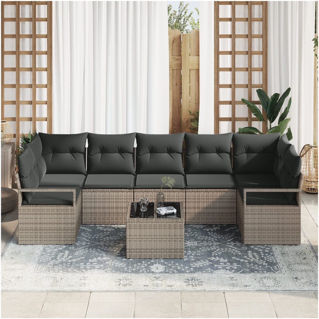 8-delat trädgårdssoffet med kuddar i grå poly rattan vidaXL Standard – bild 3
