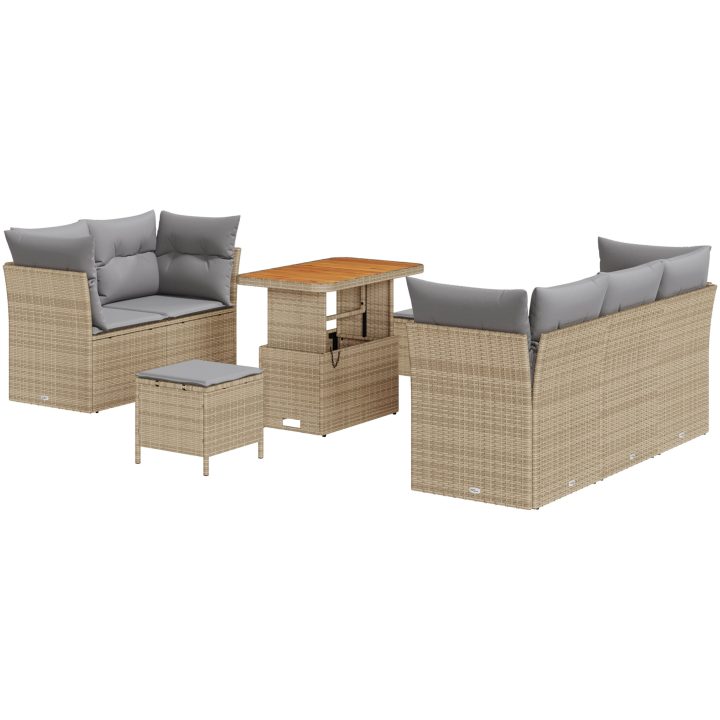 8-delat Trädgårdssoffset med kuddar Beige Konstrotting Akacia vidaXL Medium – bild 2