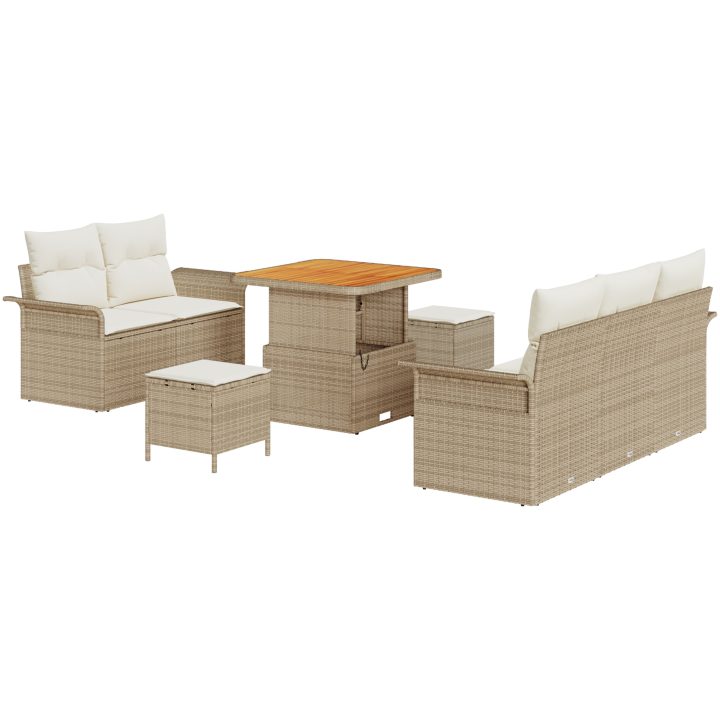 8-delat trädgårdssoffset med kuddar beige poly rotting akacia vidaXL Medium – bild 2