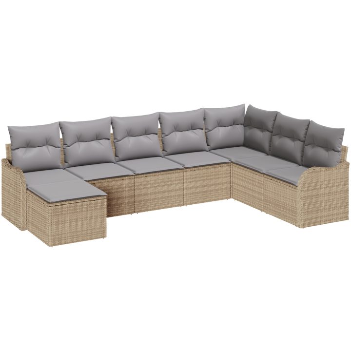 8-delat trädgårdssoffset med kuddar beige polyrotting vidaXL Större – bild 2
