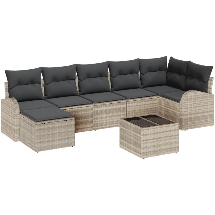 8-delat trädgårdssoffset med kuddar grå poly rattan vidaXL 55 x 55 x 37 cm – bild 2