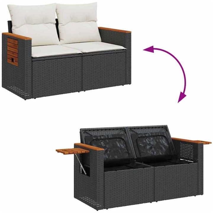 8-delat trädgårdssoffset med kuddar svart poly-rattan vidaXL Stor – bild 11