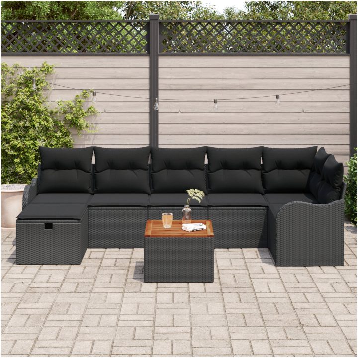8-delat Trädgårdssoffset med kuddar Svart Poly Rattan vidaXL Stor – bild 3