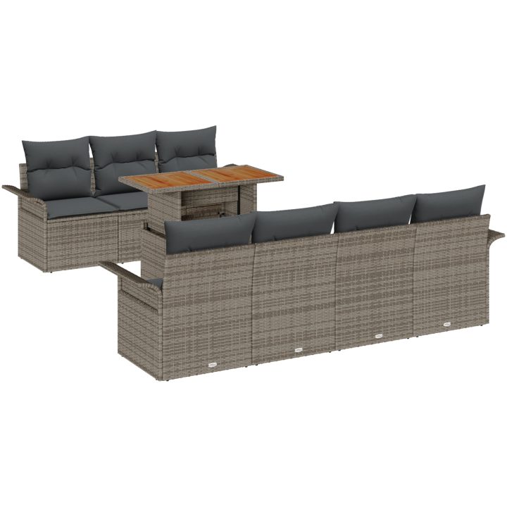 8-delat trädgårdsssofa-set med kuddar grå poly rattan vidaXL Stor – bild 2