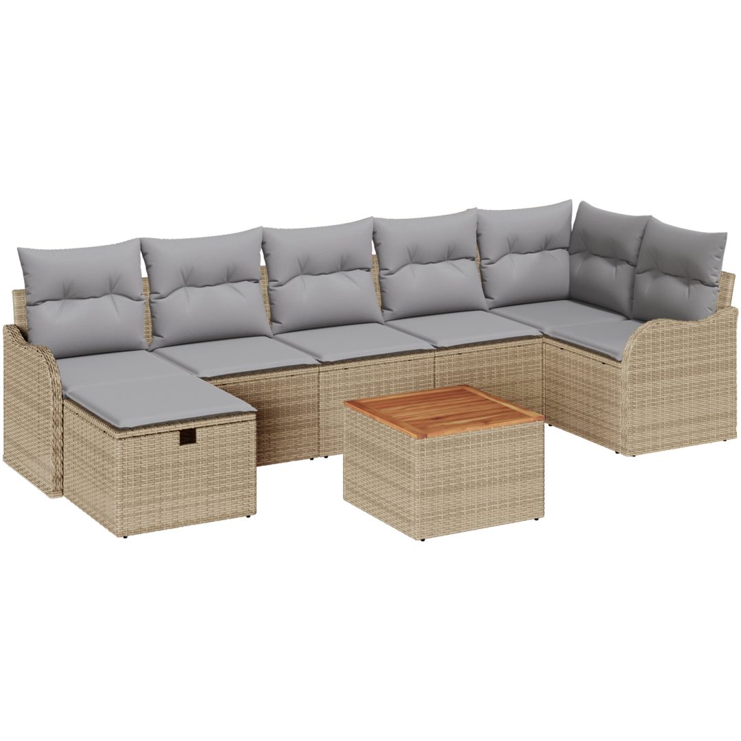 8-dels trädgårdsofaset med kuddar beige poly rotting vidaXL Stor – bild 2