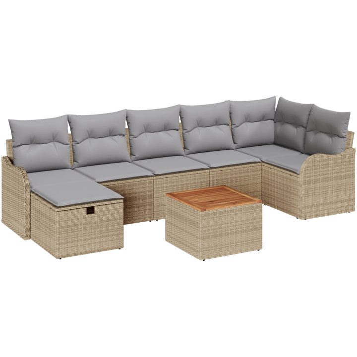8-dels trädgårdsofaset med kuddar beige poly rotting vidaXL Stor – bild 2
