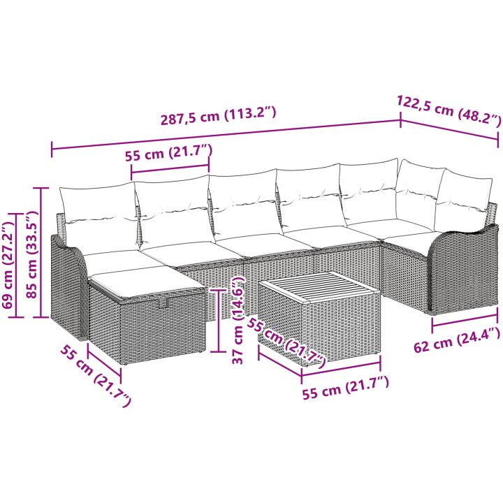 8-dels trädgårdsofaset med kuddar beige poly rotting vidaXL Stor – bild 11
