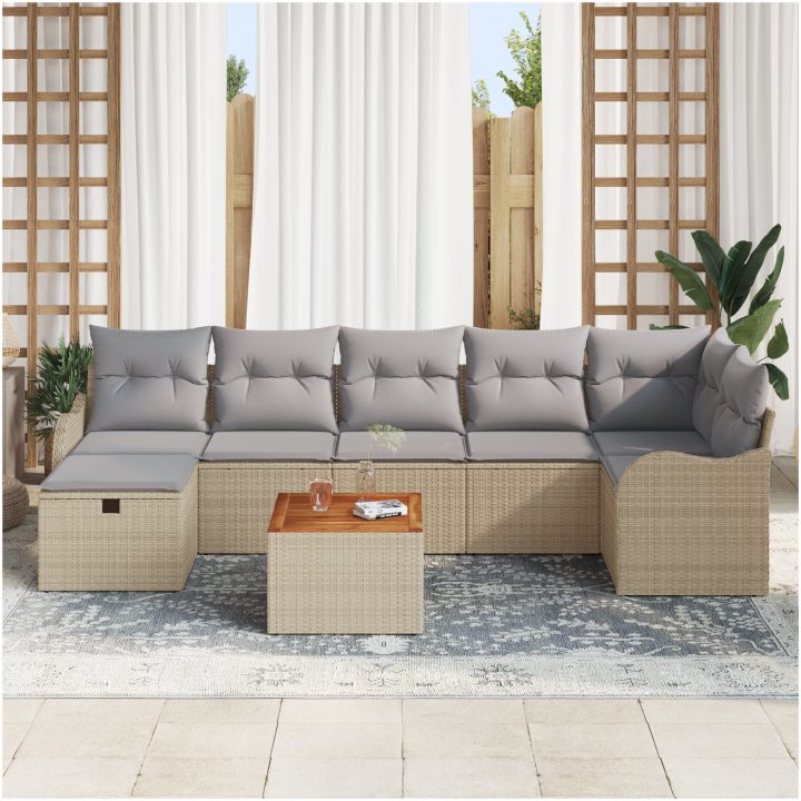 8-dels trädgårdsofaset med kuddar beige poly rotting vidaXL Stor – bild 3