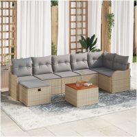 8-dels trädgårdsofaset med kuddar beige poly rotting vidaXL
