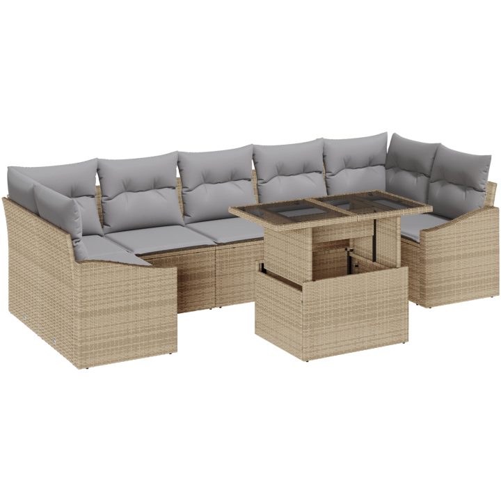 8-dels trädgårdsoff set med kuddar beige polyrotting vidaXL 100 x 55 x 73 cm – bild 2