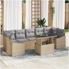 8-dels trädgårdsoff set med kuddar beige polyrotting vidaXL 100 x 55 x 73 cm – miniatyr 1