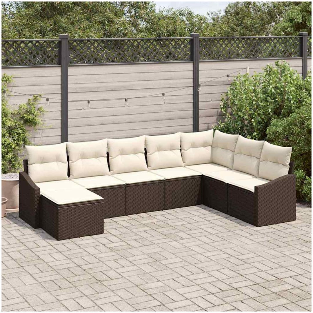 8-dels Trädgårdsoffa med kuddar Brun Poly Rattan vidaXL 288,5 x 178,5 x 85 cm
