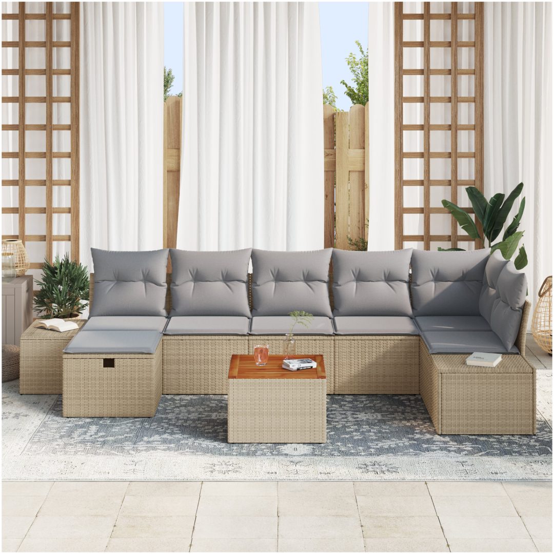 8-dels trädgårdsoffgrupp med kuddar Beige Poly Rattan vidaXL 55 x 55 x 37 cm – bild 3