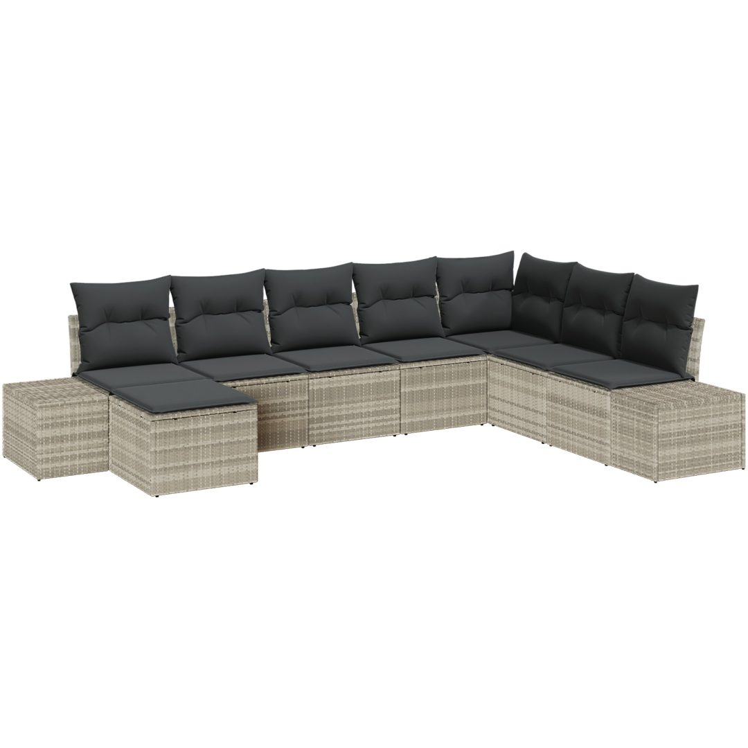 8-dels trädgårdsoffgrupp med kuddar - ljusgrå poly-rattan vidaXL 319 x 209 x 85 cm – bild 2