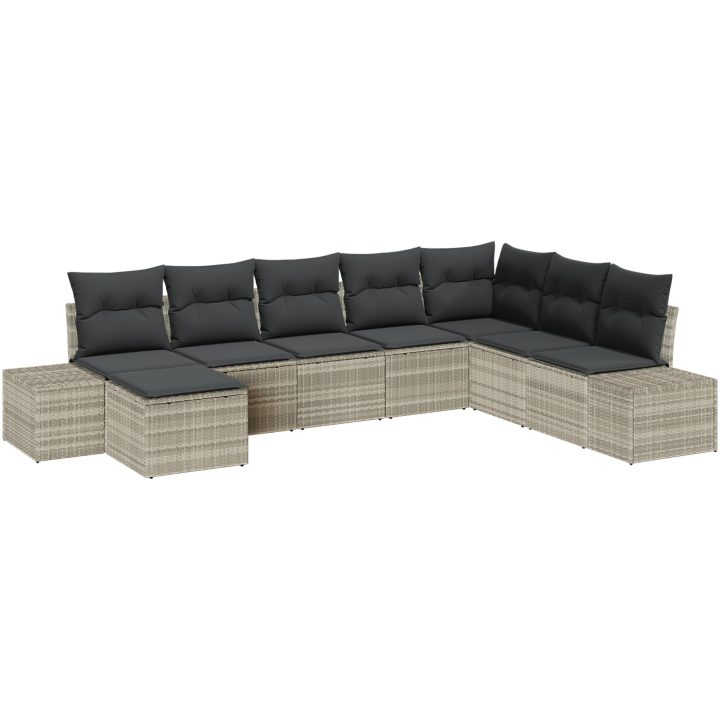 8-dels trädgårdsoffgrupp med kuddar - ljusgrå poly-rattan vidaXL 319 x 209 x 85 cm – bild 2