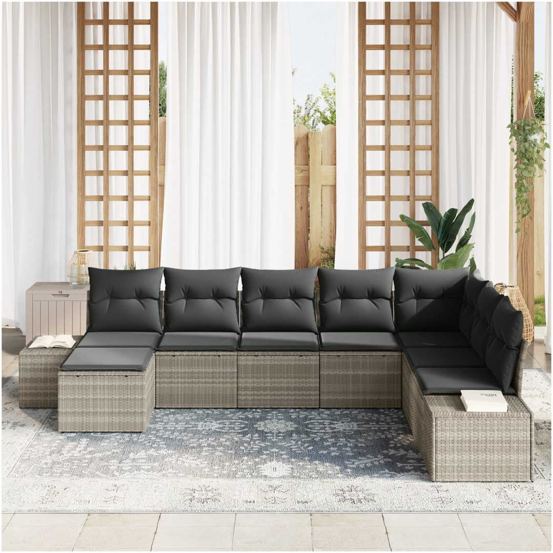 8-dels trädgårdsoffgrupp med kuddar - ljusgrå poly-rattan vidaXL 319 x 209 x 85 cm – bild 3