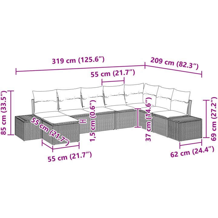8-dels trädgårdsoffgrupp med kuddar - ljusgrå poly-rattan vidaXL 319 x 209 x 85 cm – bild 9
