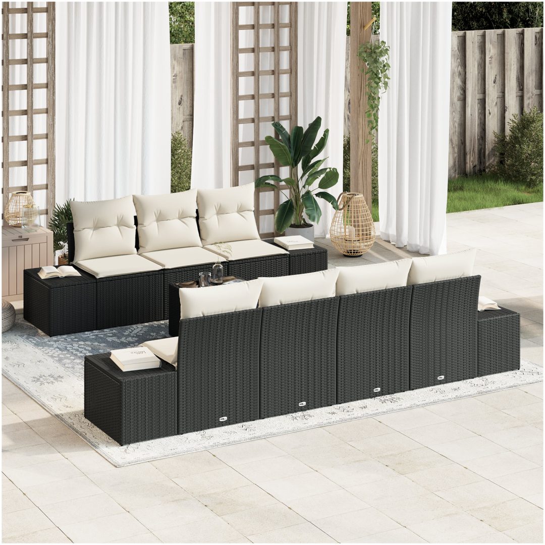 8-dels trädgårdsoffset med kuddar Svart Poly Rattan vidaXL 55 x 55 x 37 cm