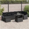 8-dels trädgårdssoff-set med kuddar i svart poly-rattan vidaXL 100 x 55 x 73 cm – miniatyr 1