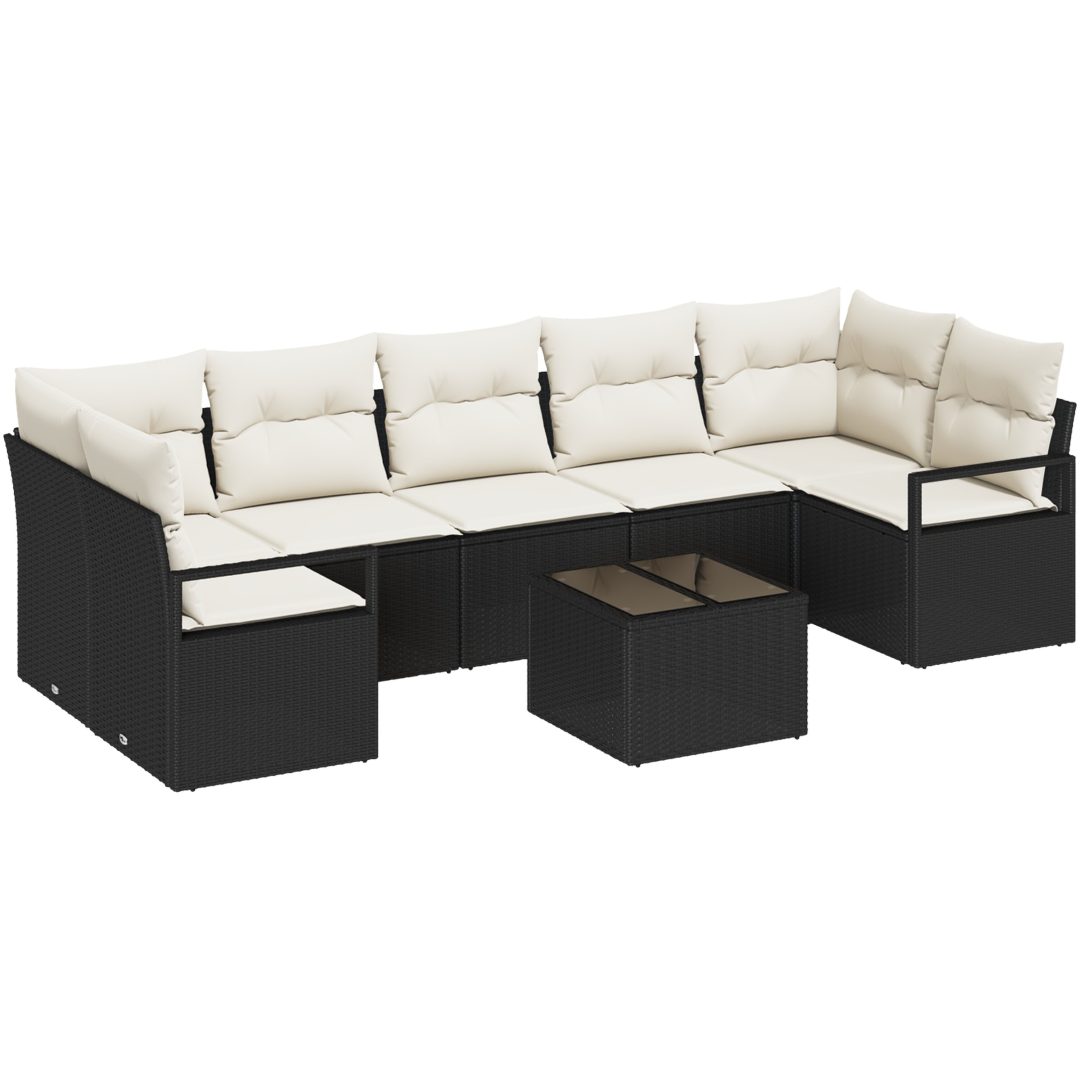 8-dels trädgårdsssofa set med kuddar svart polyrotting vidaXL Medium – bild 2