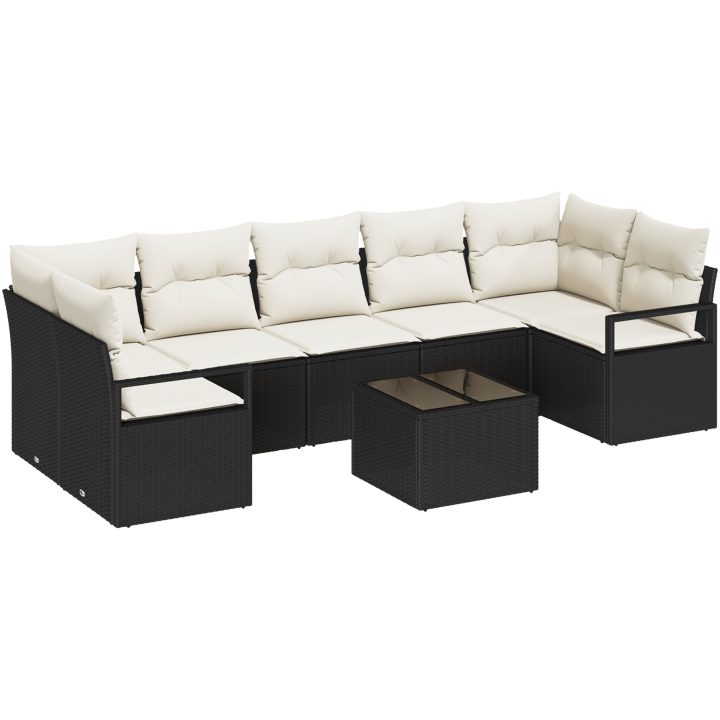 8-dels trädgårdsssofa set med kuddar svart polyrotting vidaXL Medium – bild 2