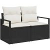 8-dels trädgårdsssofa set med kuddar svart polyrotting vidaXL Medium – miniatyr 4
