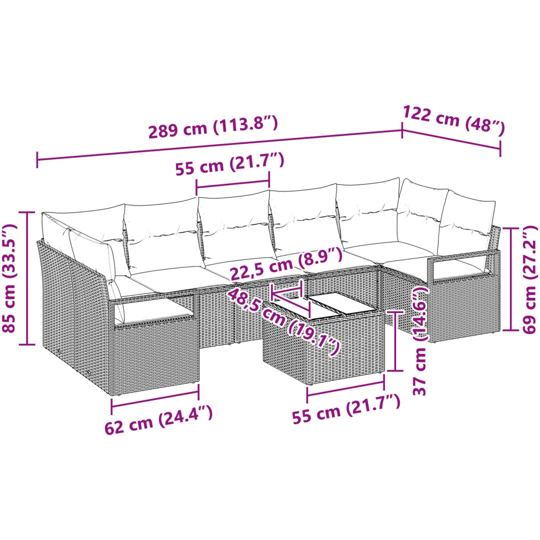 8-dels trädgårdsssofa set med kuddar svart polyrotting vidaXL Medium – bild 9