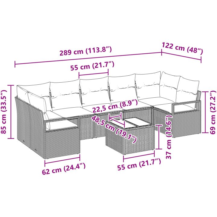 8-dels trädgårdsssofa set med kuddar svart polyrotting vidaXL Medium – bild 9