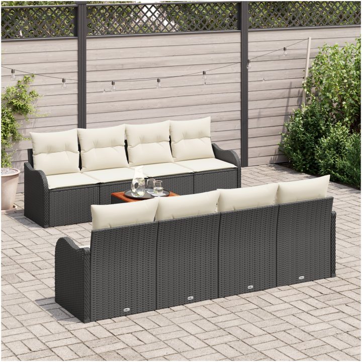 9 Bitars Trädgårdsofa Set med Kuddar Svart Poly Rattan Akacia vidaXL Stor – bild 3