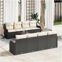 9 Bitars Trädgårdsofa Set med Kuddar Svart Poly Rattan Akacia vidaXL