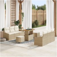 9 Bitars Trädgårdsoffaset med Kuddar Beige Polyrotting Akacia vidaXL