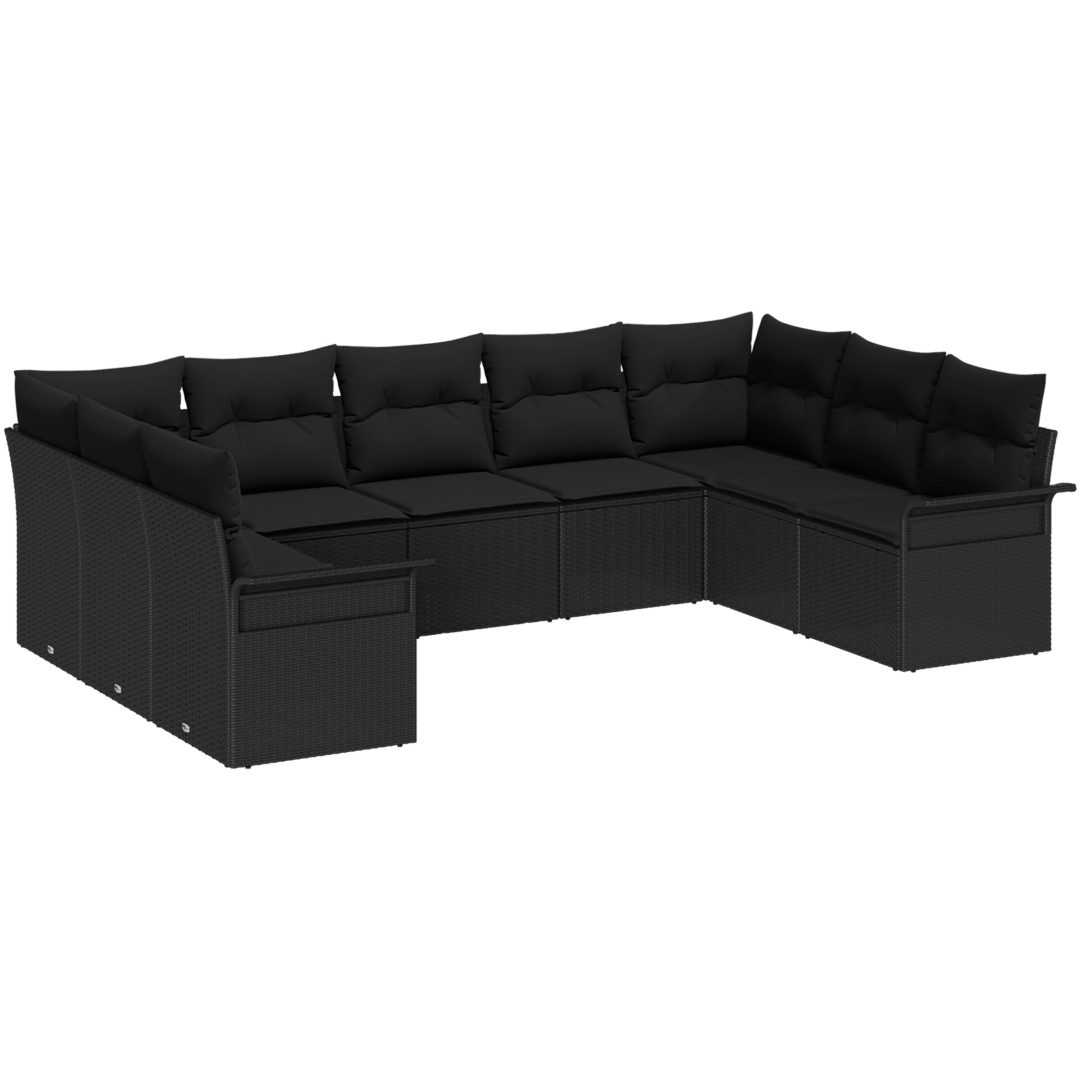 9 Bitars Trädgårdssoffa Med Kuddar Svart Poly Rattan vidaXL 289 x 187,5 x 85 cm – bild 2