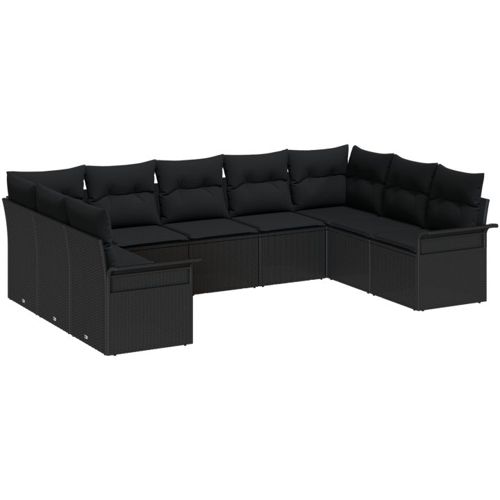 9 Bitars Trädgårdssoffa Med Kuddar Svart Poly Rattan vidaXL 289 x 187,5 x 85 cm – bild 2