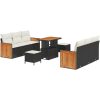 9-dela trädgårdsoff set med kuddar Svart Poly Rattan Akacia vidaXL 5 - Delars set – miniatyr 2