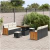 9-dela trädgårdsoff set med kuddar Svart Poly Rattan Akacia vidaXL 5 - Delars set – miniatyr 3