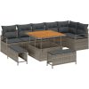 9-dela trädgårdssoffasett med kuddar grå poly rattan akacia vidaXL Stor – miniatyr 2