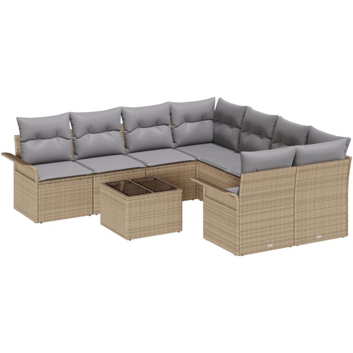 9-delad gårdsoffa med dynor Beige Poly Rattan vidaXL 55 x 55 x 37 cm – bild 2