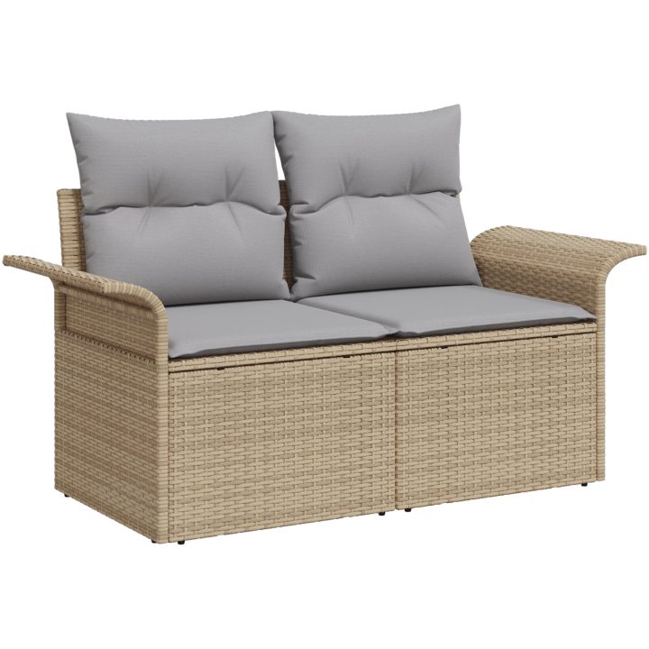 9-delad gårdsoffa med dynor Beige Poly Rattan vidaXL 55 x 55 x 37 cm – bild 7