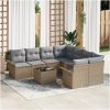 9-delad gårdsoffa med dynor Beige Poly Rattan vidaXL 55 x 55 x 37 cm – miniatyr 1